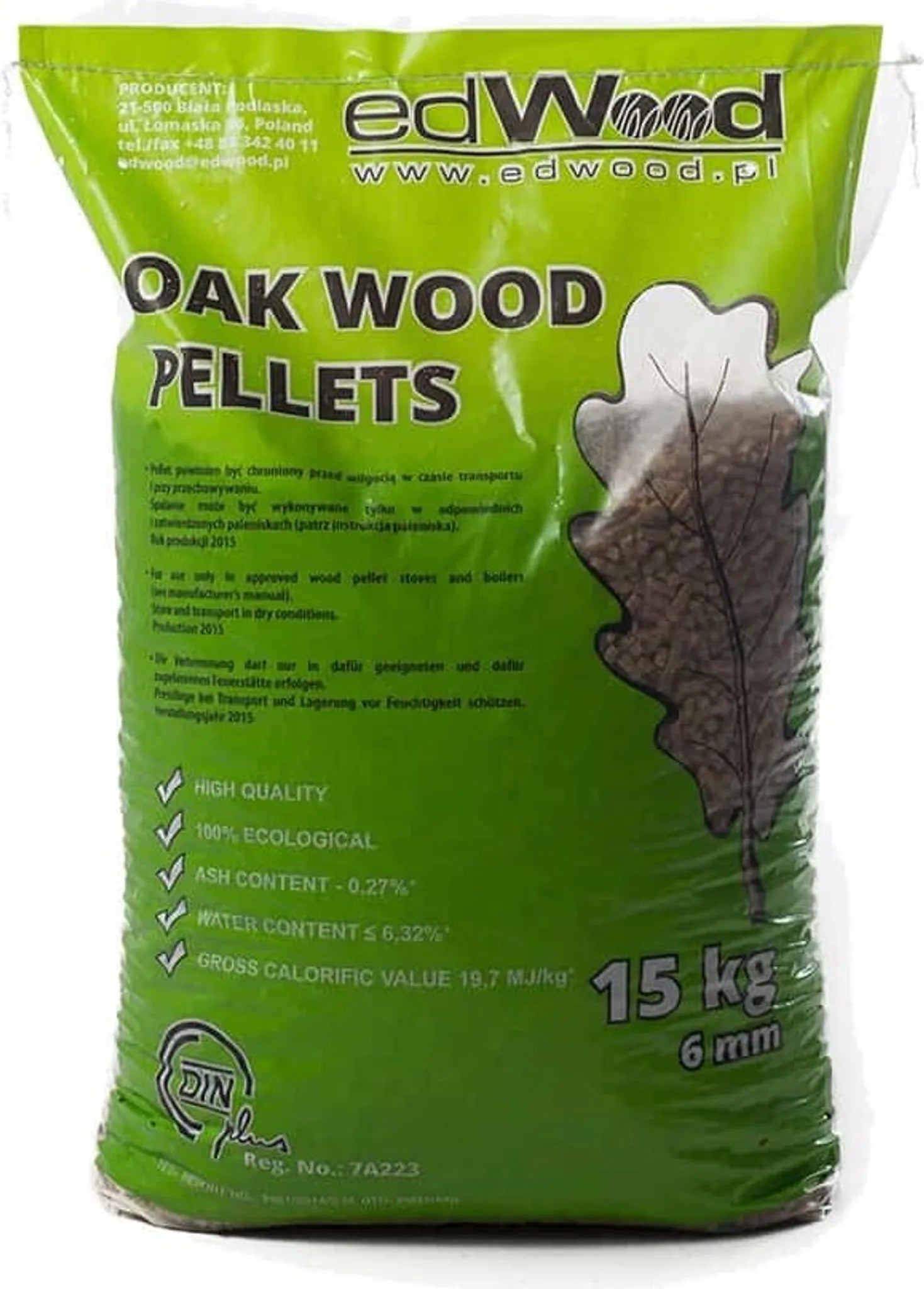Holzpellets Hartholz Eiche, Pellets, Hartholzpellets ENplusA1 6mm, 65x15kg Sackware ,975kg Palette