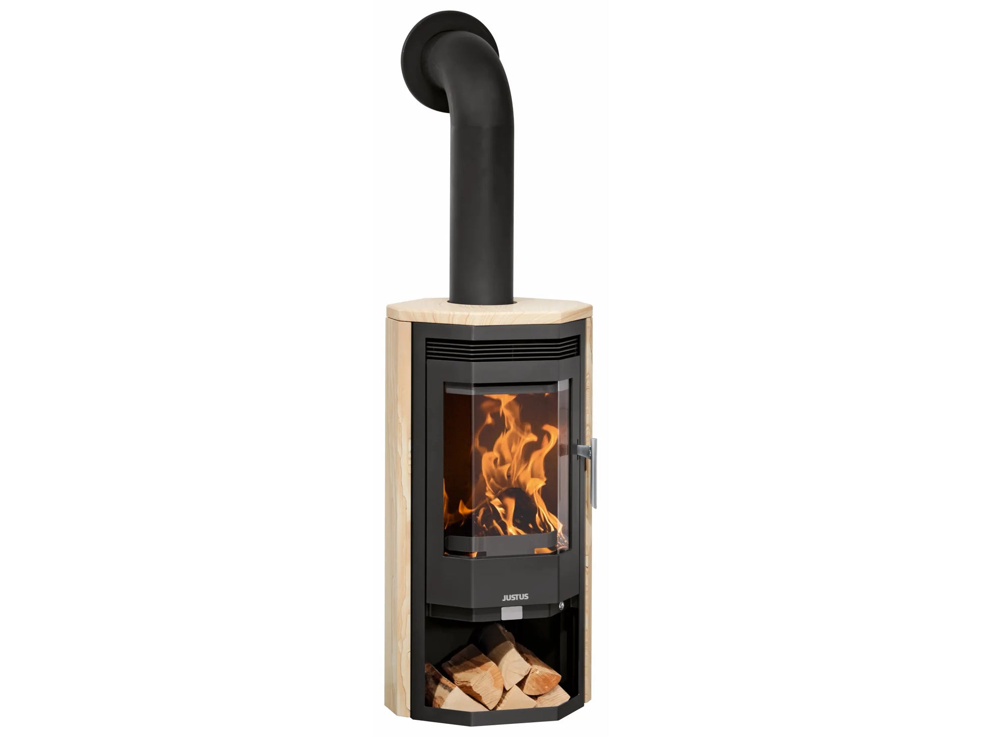 Justus Dauerbrand Kaminofen Usedom 5D Sandstein Schwarz mit Automatik 5kW